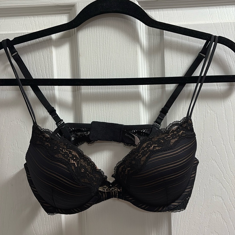 Ambrielle black laced striped bra 34C